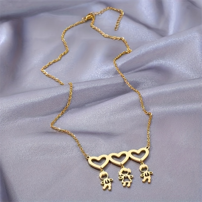 Custom Personalized 3-Name Hollow Heart Necklace — 18K Plated Gift